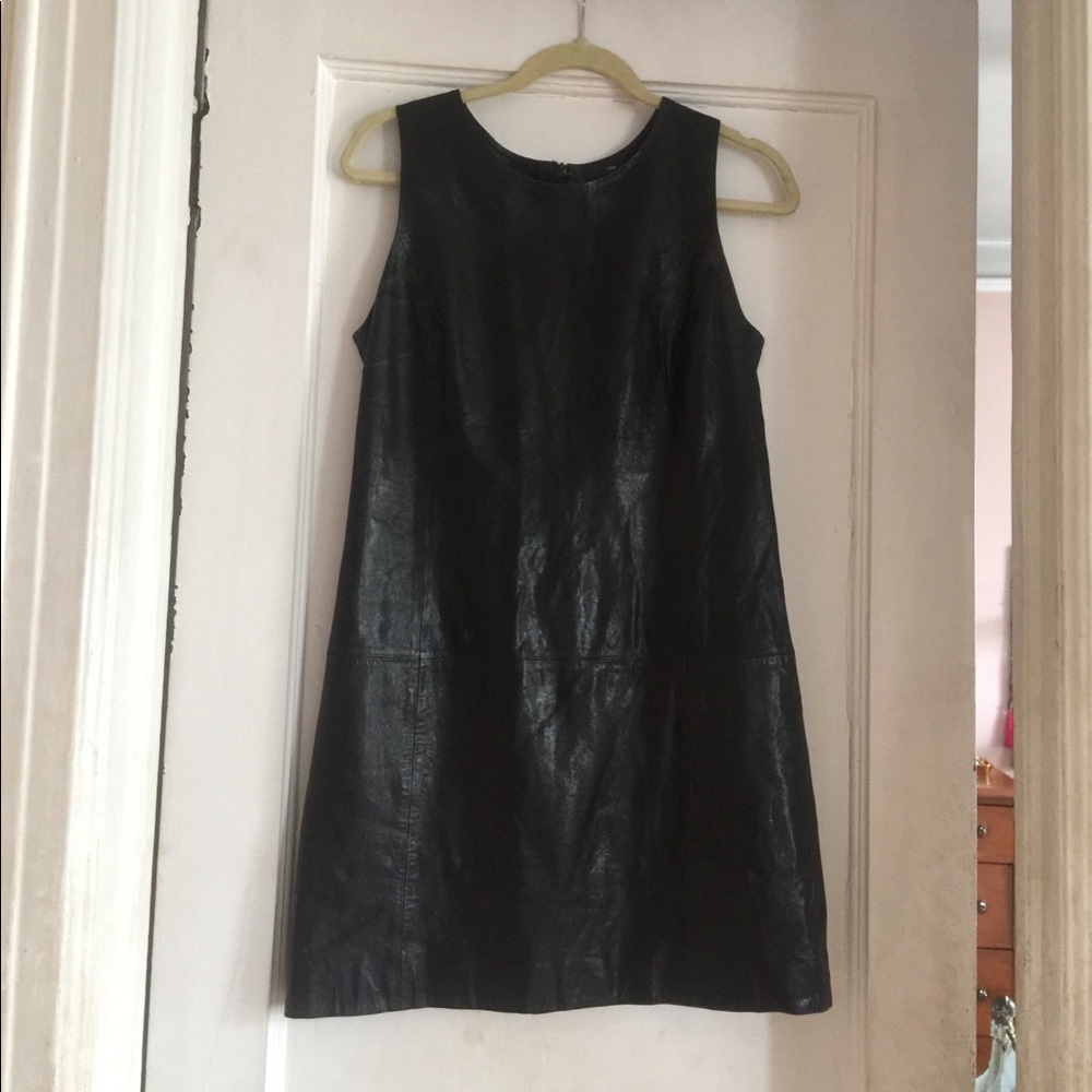 Gap perfect black leather a-line mini dress 6